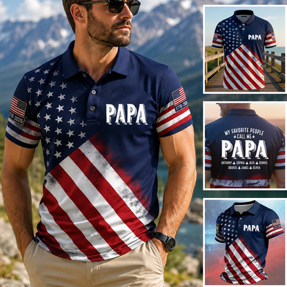 My Favorite People Call me Papa Custom Name American Flag 1776–2026 Patriotic USA 250th Anniversary Polo