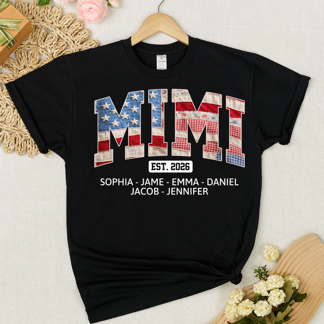 US Flag 4th July Personalized Nana and Grandkids T-shirt