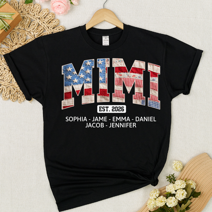 US Flag 4th July Personalized Nana and Grandkids T-shirt
