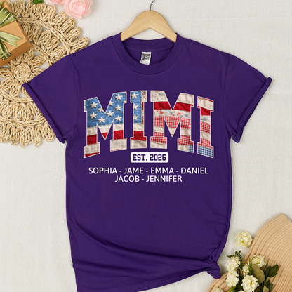 US Flag 4th July Personalized Nana and Grandkids T-shirt