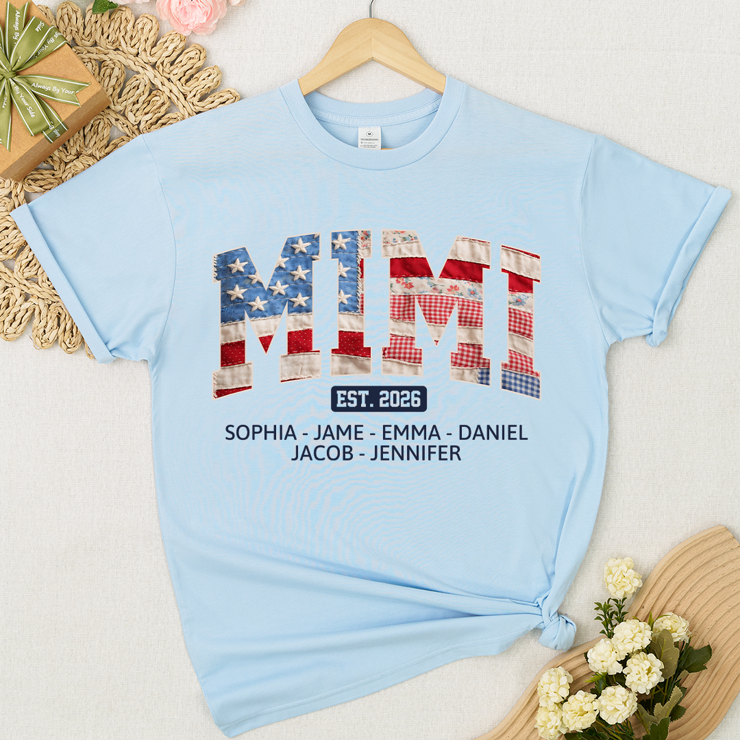 US Flag 4th July Personalized Nana and Grandkids T-shirt