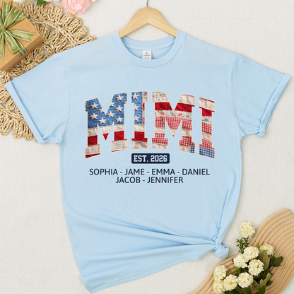 US Flag 4th July Personalized Nana and Grandkids T-shirt