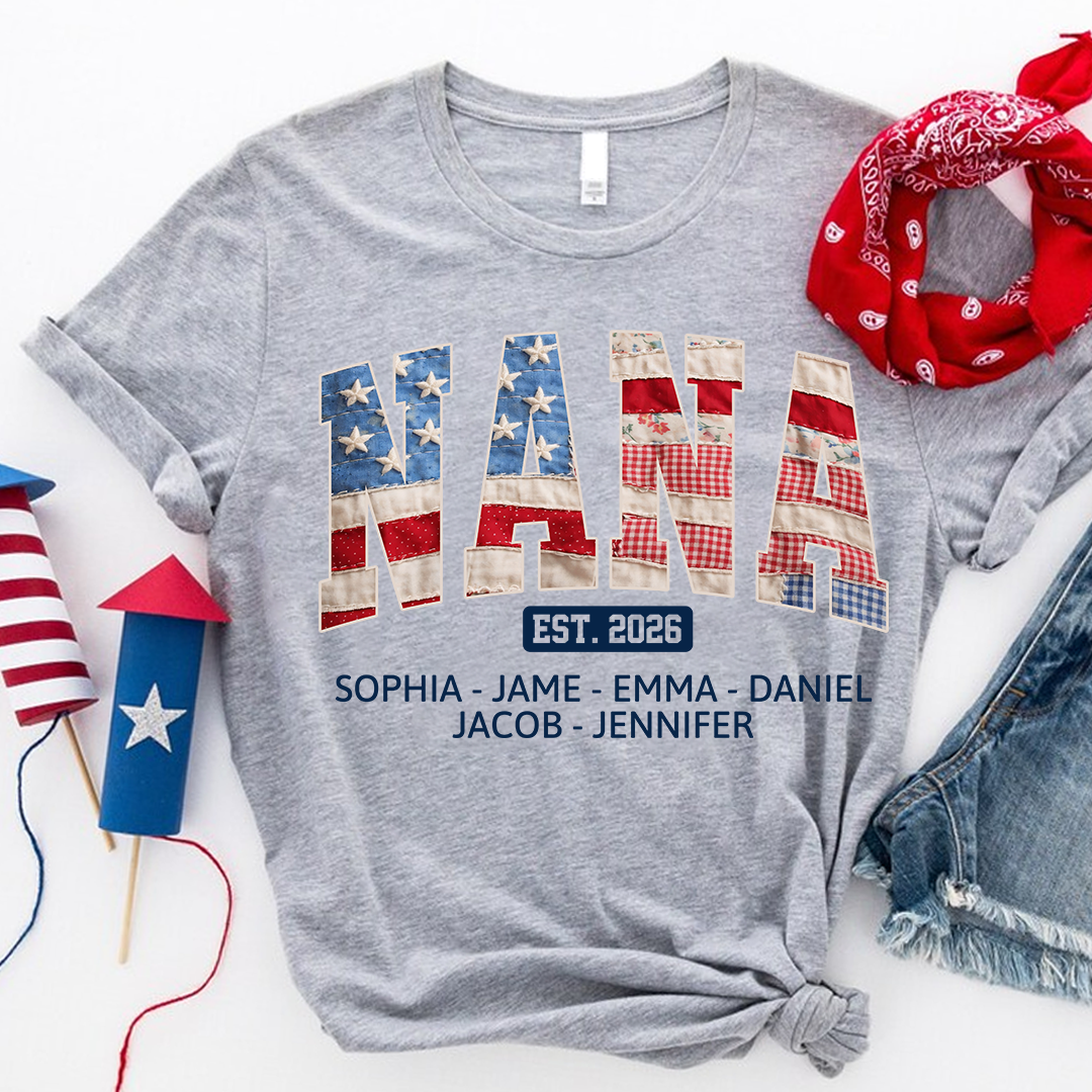 US Flag 4th July Personalized Nana and Grandkids T-shirt