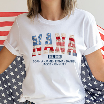 US Flag 4th July Personalized Nana and Grandkids T-shirt