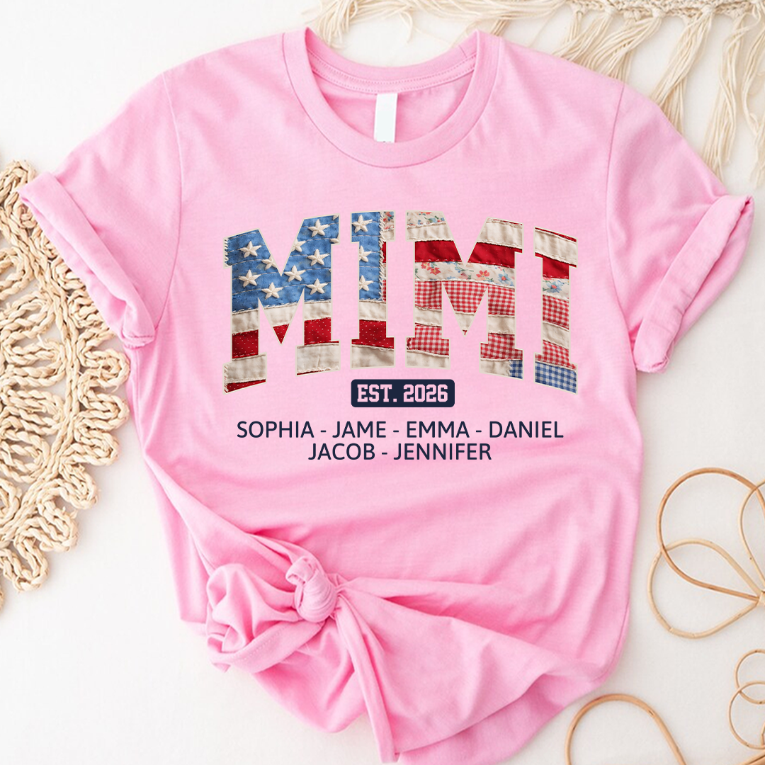 US Flag 4th July Personalized Nana and Grandkids T-shirt