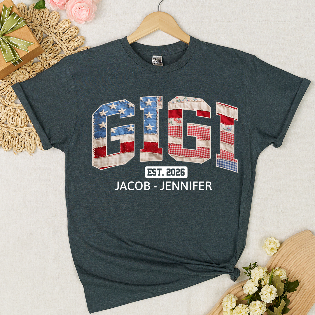 US Flag 4th July Personalized Nana and Grandkids T-shirt
