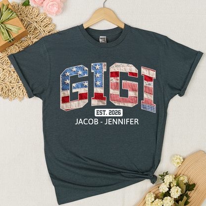 US Flag 4th July Personalized Nana and Grandkids T-shirt