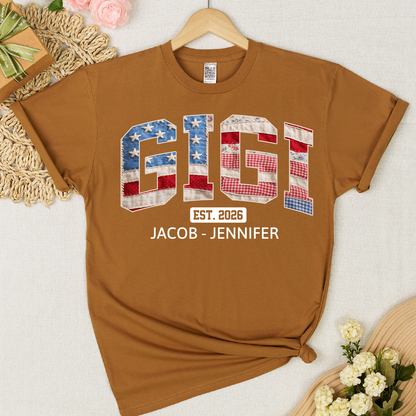 US Flag 4th July Personalized Nana and Grandkids T-shirt