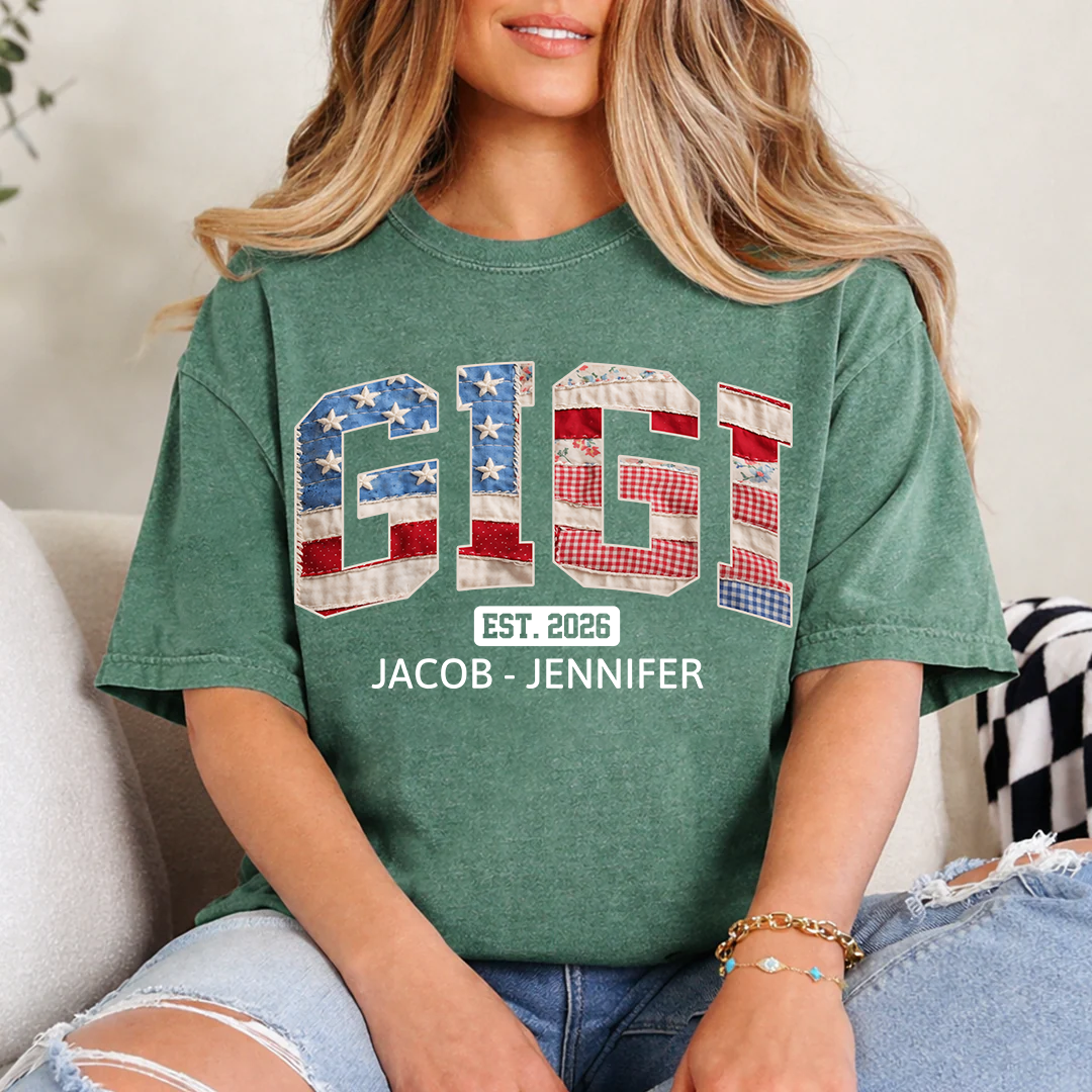 US Flag 4th July Personalized Nana and Grandkids T-shirt