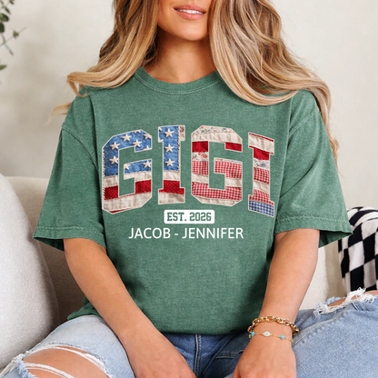 US Flag 4th July Personalized Nana and Grandkids T-shirt