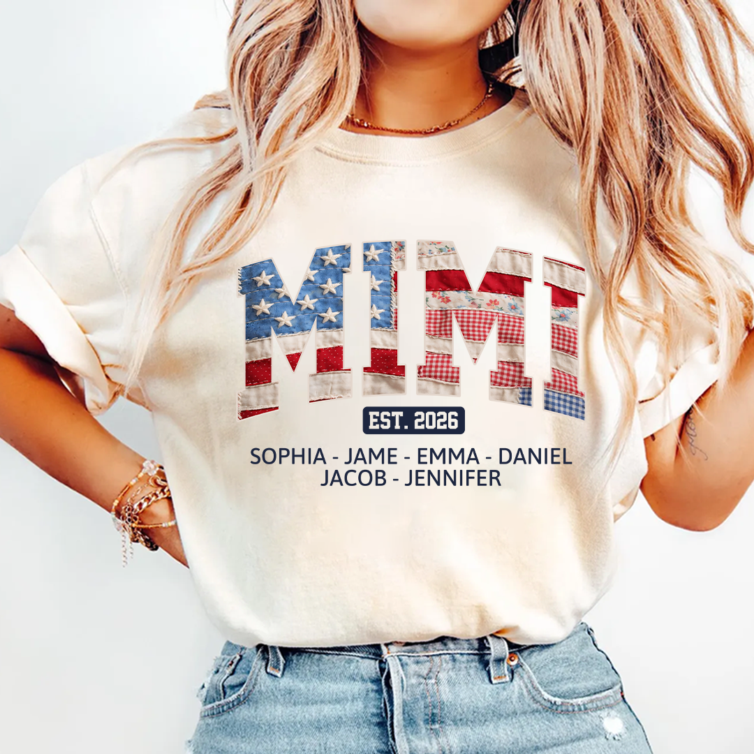 US Flag 4th July Personalized Nana and Grandkids T-shirt