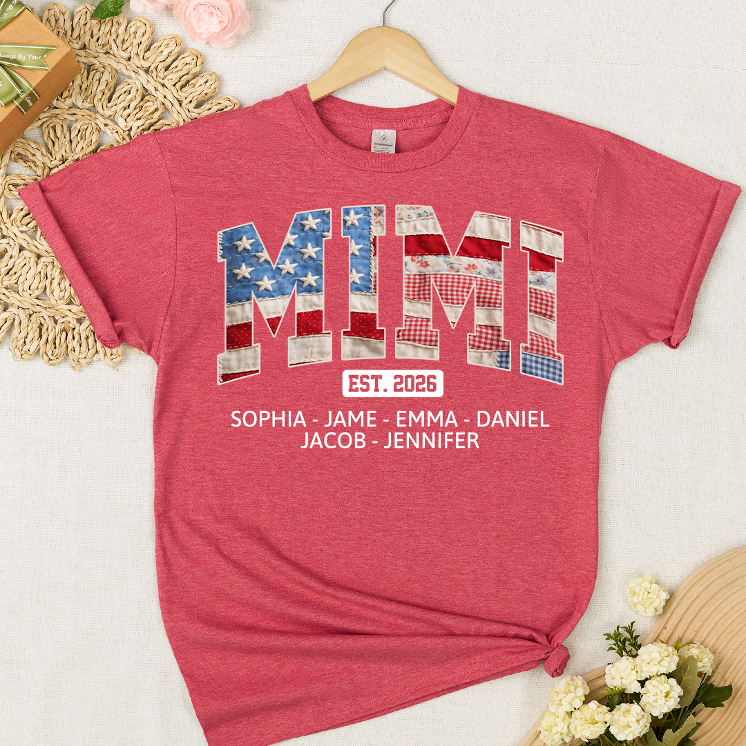 US Flag 4th July Personalized Nana and Grandkids T-shirt