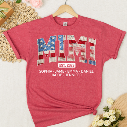 US Flag 4th July Personalized Nana and Grandkids T-shirt