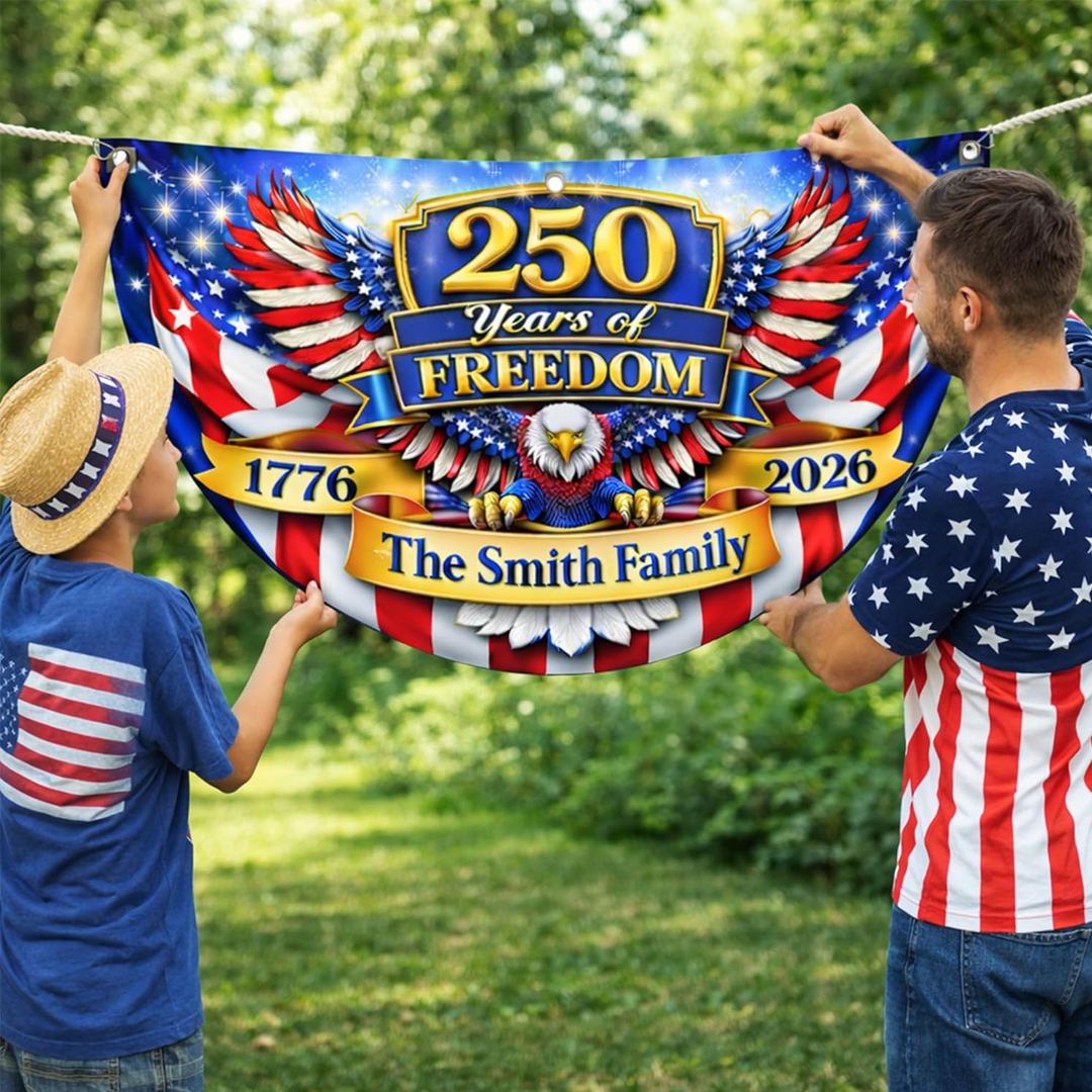 United States 1776-2026 250th Anniversary Fan Flag Custom Family Name