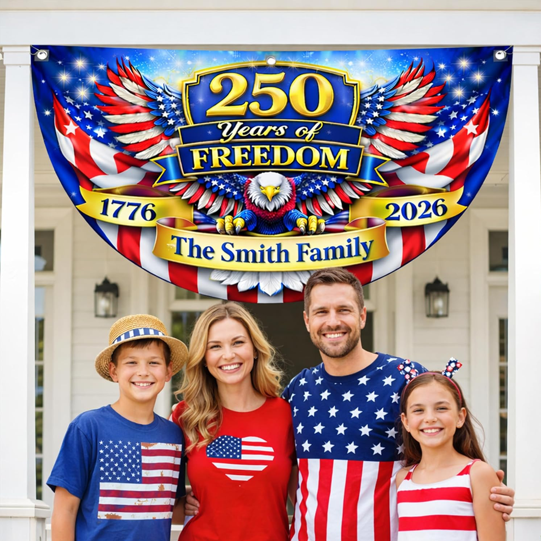 United States 1776-2026 250th Anniversary Fan Flag Custom Family Name
