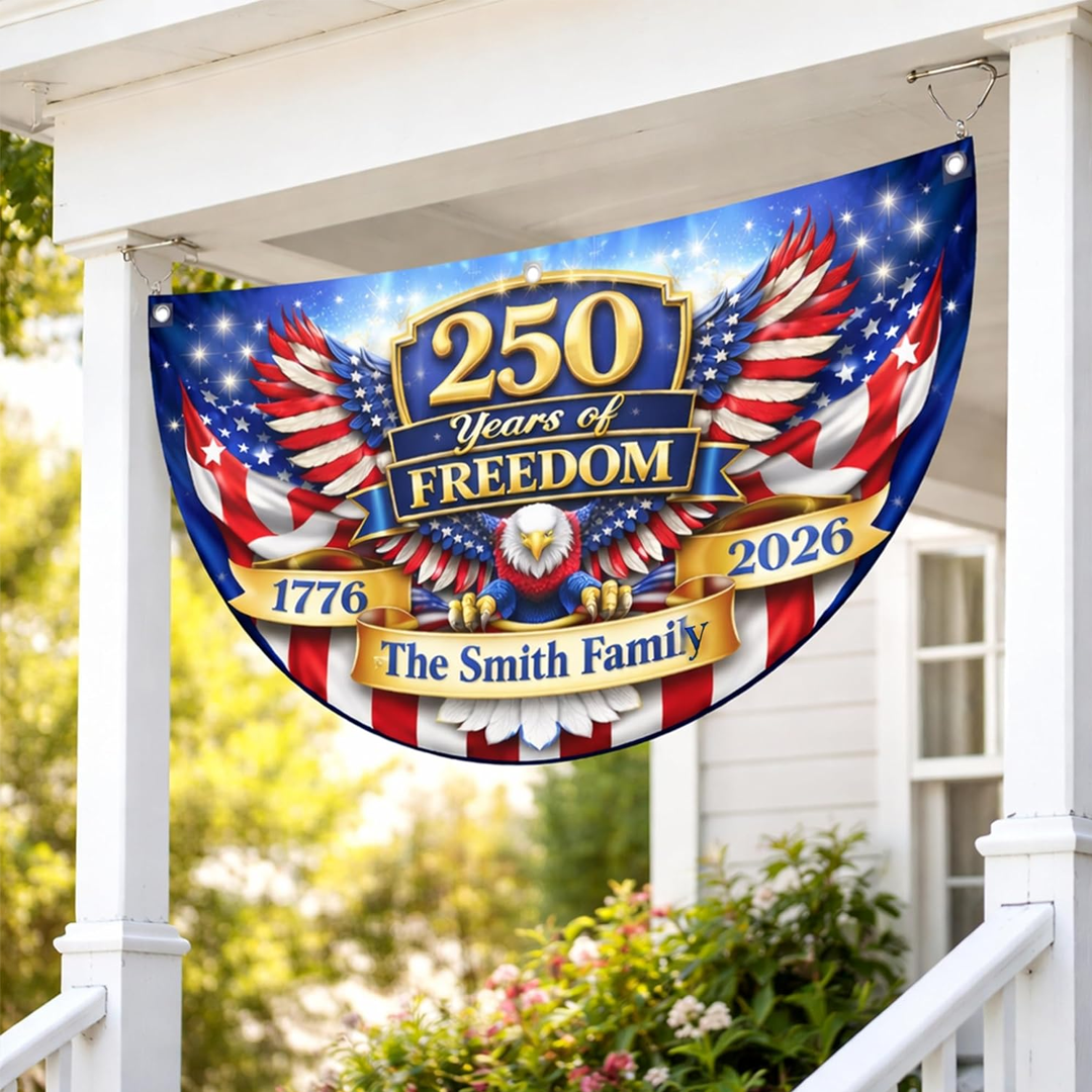 United States 1776-2026 250th Anniversary Fan Flag Custom Family Name