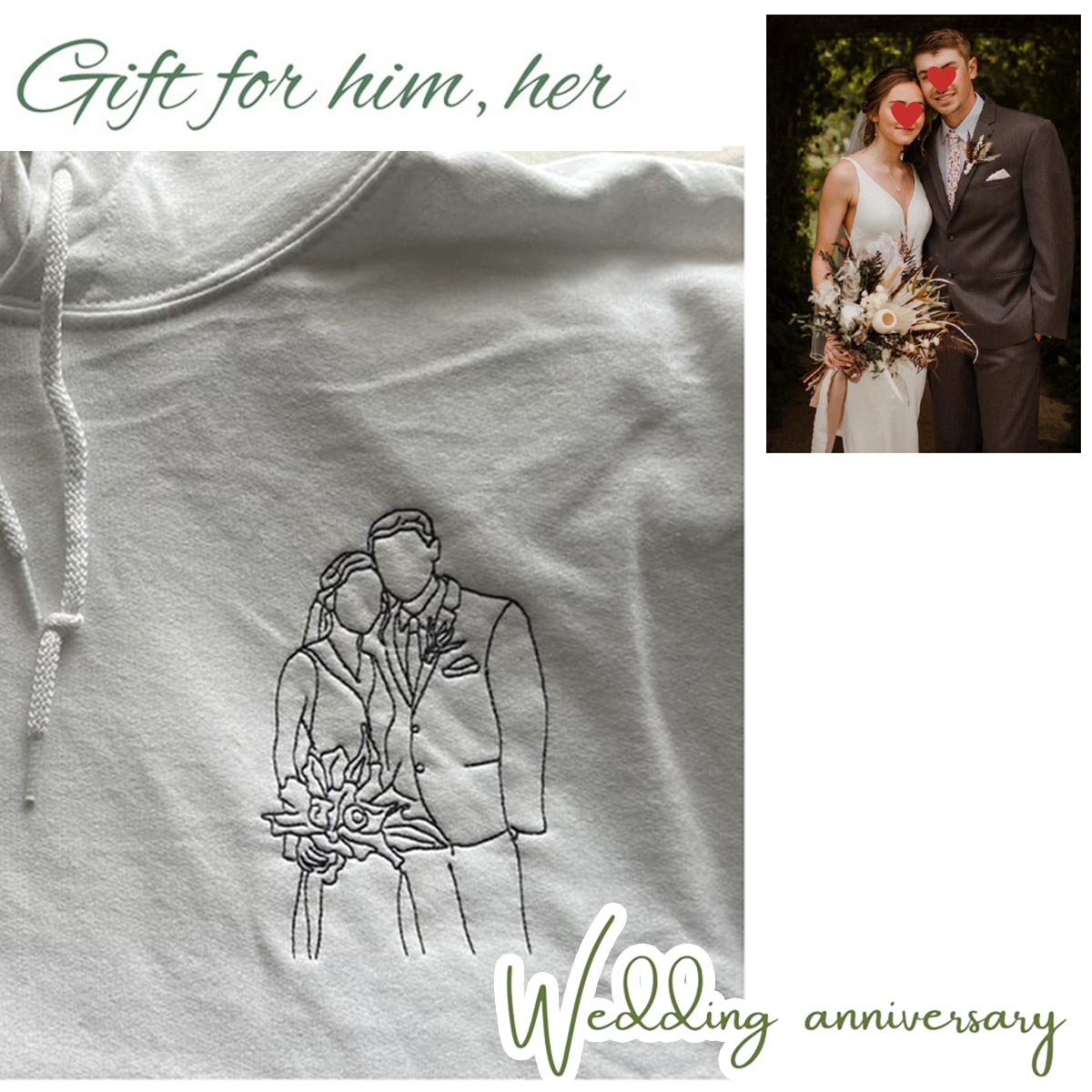 Custom Embroidered Portrait Sweatshirt From Your Photo, Embroidered Picture Sweatshirt, Cute Matching Couple Sweatshirt, Anniversary Gift
