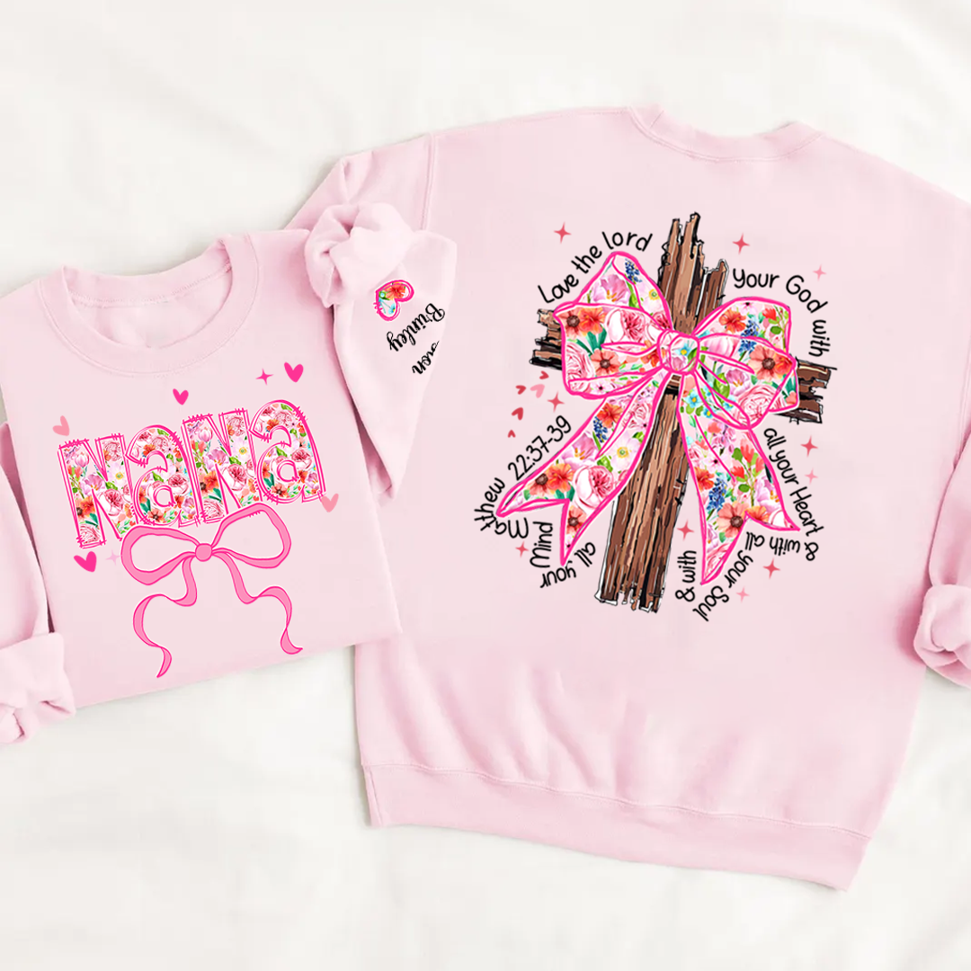 Valentine Gigi Pink Flower and Heart Personalized Gigi and Grandkids Sweatshirt