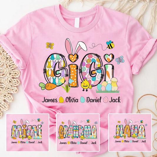 Personalized Gigi Easter Bunny Gift For Family, Custom Grandma And Grandkids T-Shirt