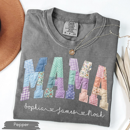 Comfort Colors Mama Patchwork T Shirt – Faux Embroidered Mimi Shirt Design Shirt for Mom, Perfect Mother’s Day Gift