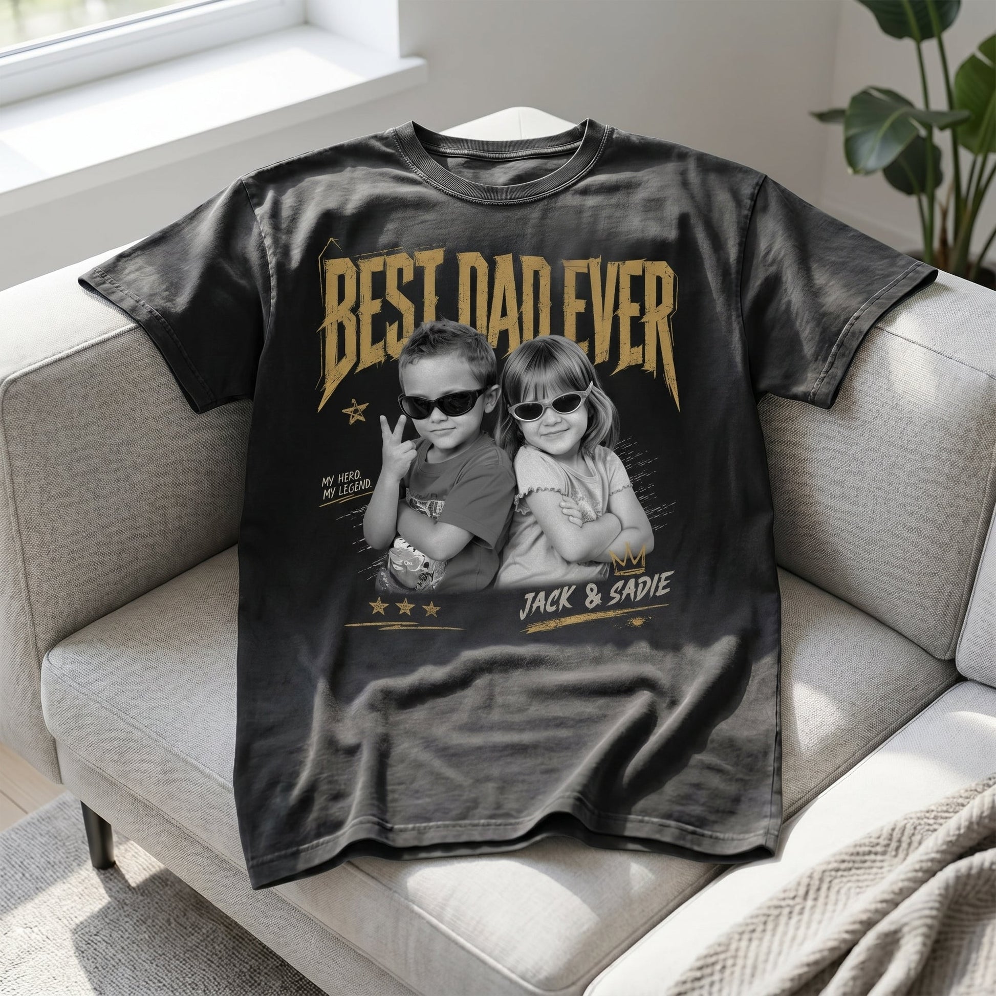 Personalized Photo Dad Shirt, Custom Kids Picture With Names, Best Dad Ever Family Apparel, Gift For Father's Day Birthday