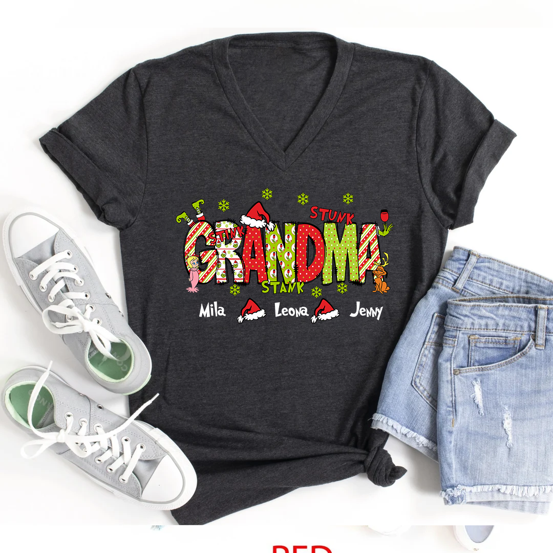 Personalized Nickname Grandma, Mom And Kids Names Christmas 2024  V-Neck