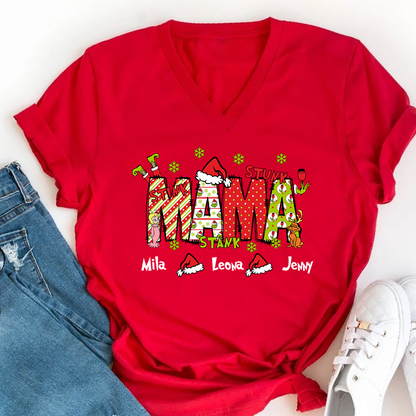 Personalized Nickname Grandma, Mom And Kids Names Christmas 2024  V-Neck