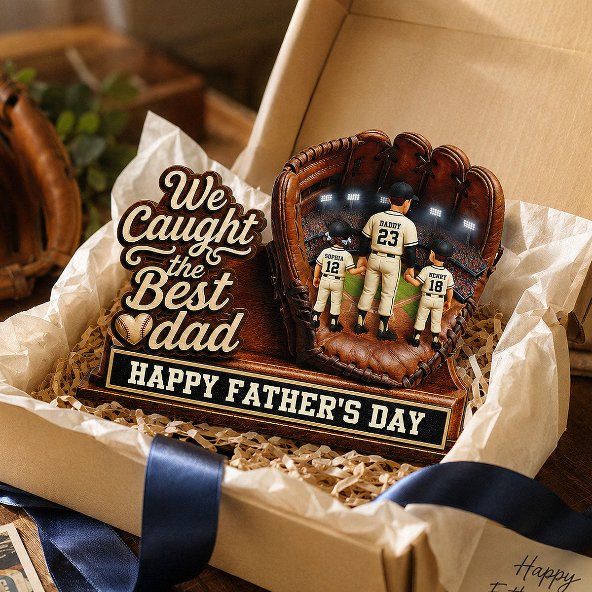We Caught The Best Dad Dad & Kids In Glove - Personalized