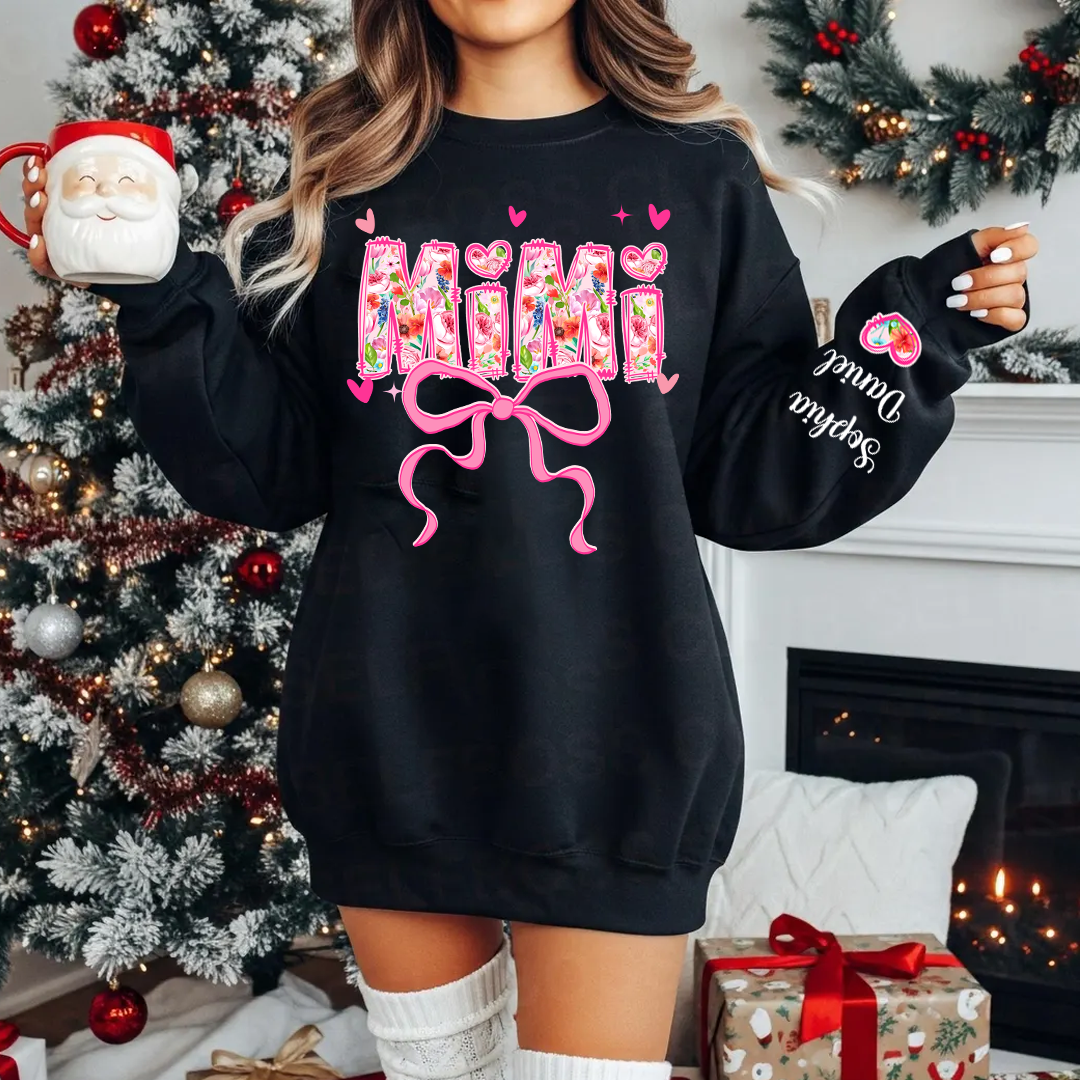 Valentine Gigi Pink Flower and Heart Personalized Gigi and Grandkids Sweatshirt