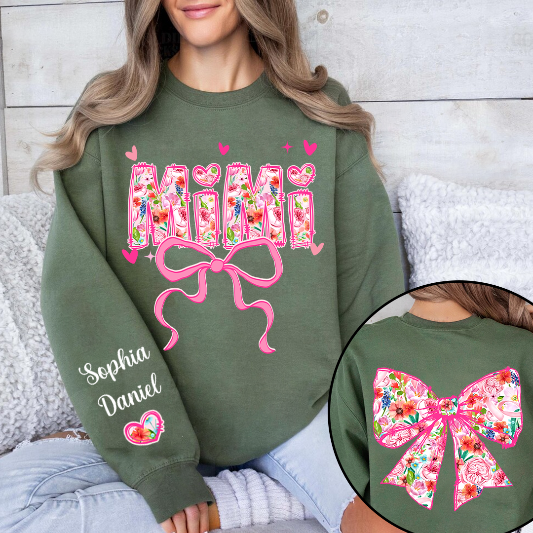 Valentine Gigi Pink Flower and Heart Personalized Gigi and Grandkids Sweatshirt