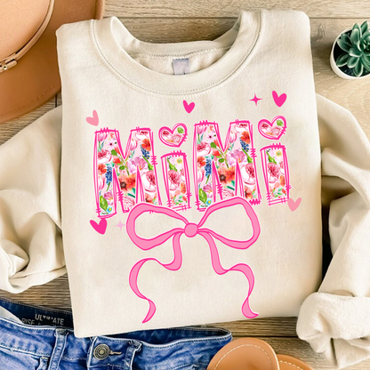Valentine Gigi Pink Flower and Heart Personalized Gigi and Grandkids Sweatshirt