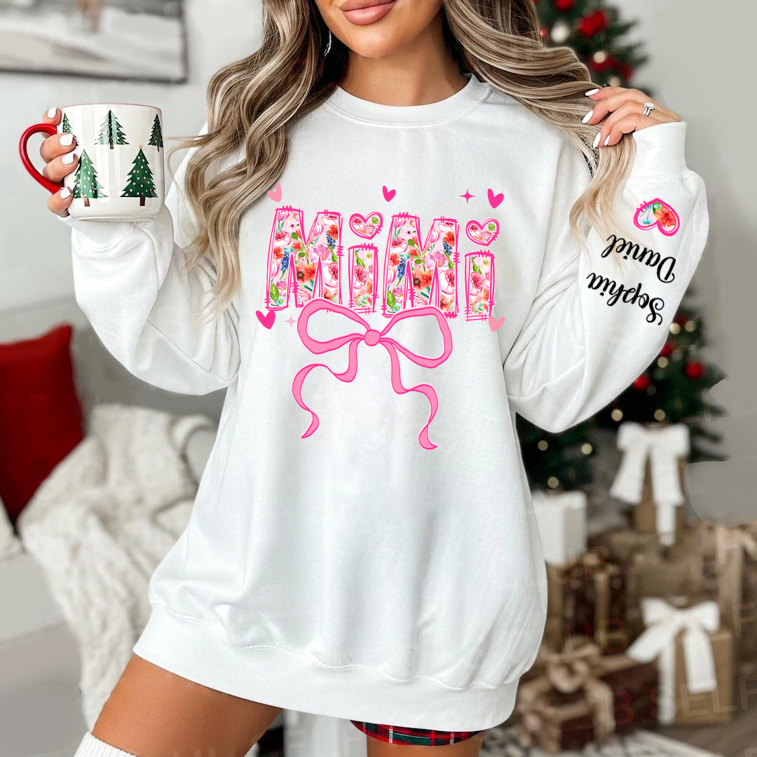 Valentine Gigi Pink Flower and Heart Personalized Gigi and Grandkids Sweatshirt