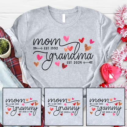 Custom Mom Grandma Est Heart Valentine With Kids T-Shirt