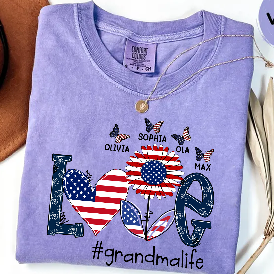 Comfort Colors® Love grandma life USA butterfly Shirt, Gift For Grandma T-Shirt