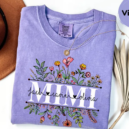 Comfort Colors® Wildflowers Grandma Shirt, Custom Grandma And Grandkids Shirt