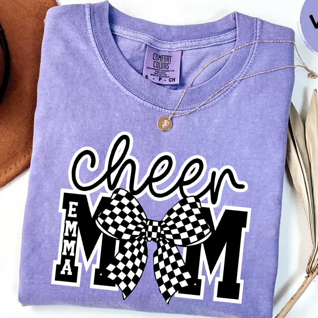 Checkered Coquette Cheer Mom Shirt Competition Day Tee Cheerleading Mama T-Shirt