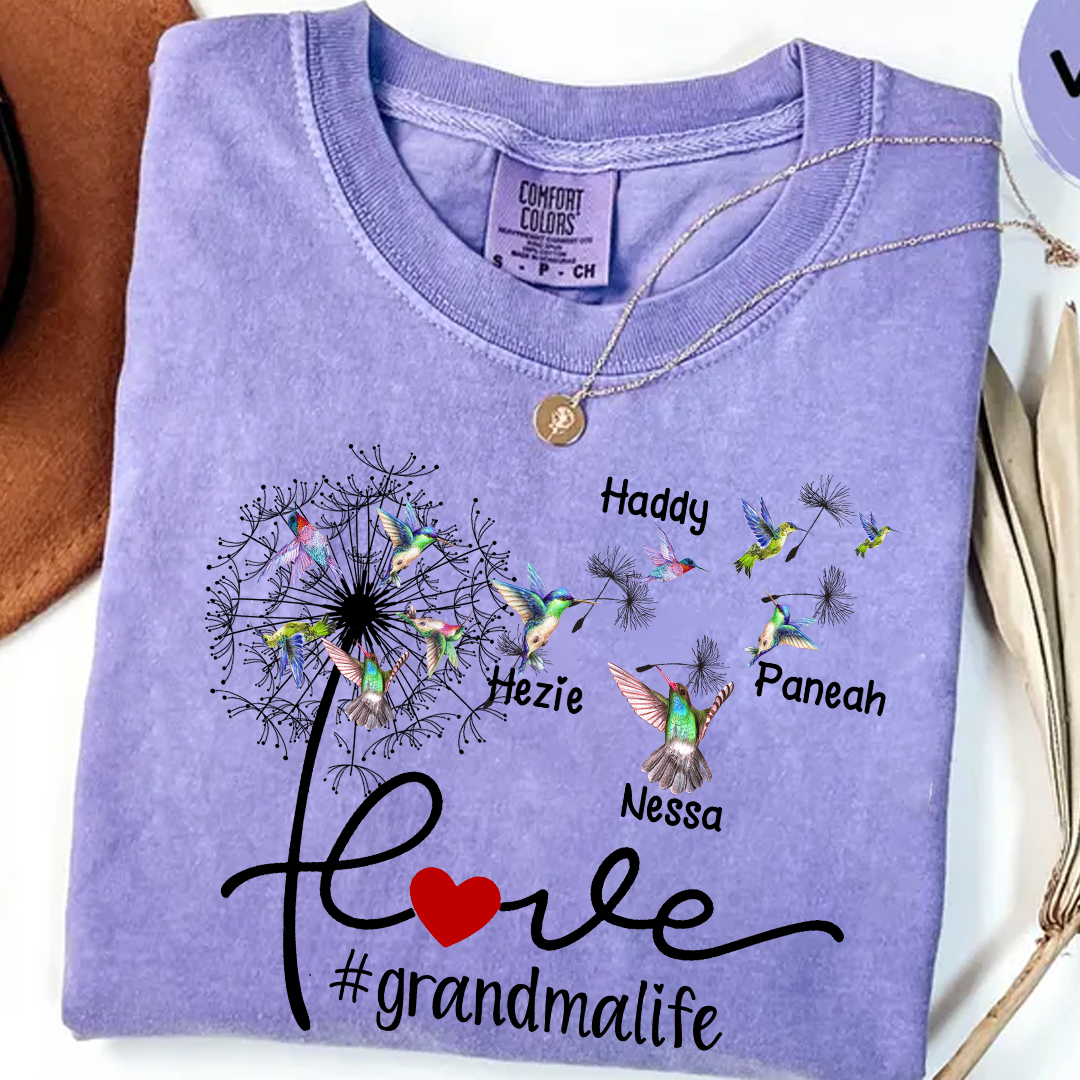 Comfort Colors® Love Grandma life with Grandkids Hummingbird Shirt, Gift For Grandma T-Shirt