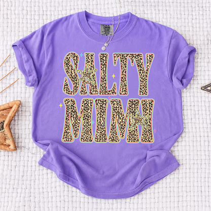 Comfort Colors® Personalized Salty Mimi Leopard Starfish Shirt, Beach Summer Vacation Tee, Funny Coastal Mimi Mom Life Shirt, Gift for Grandma Nana Mimi Women