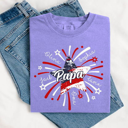 Comfort Colors® Custom 4th of July Papa Shirt, Custom Grandpa Firework American Flag T-Shirt