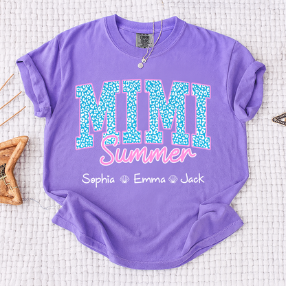 Comfort Colors® Personalized Mimi Summer Shirt, Custom Grandkids Names Shirt, Leopard Heart Grandma Shirt, Summer Gift for Mimi Nana Gigi, Birthday Mothers Day Shirt