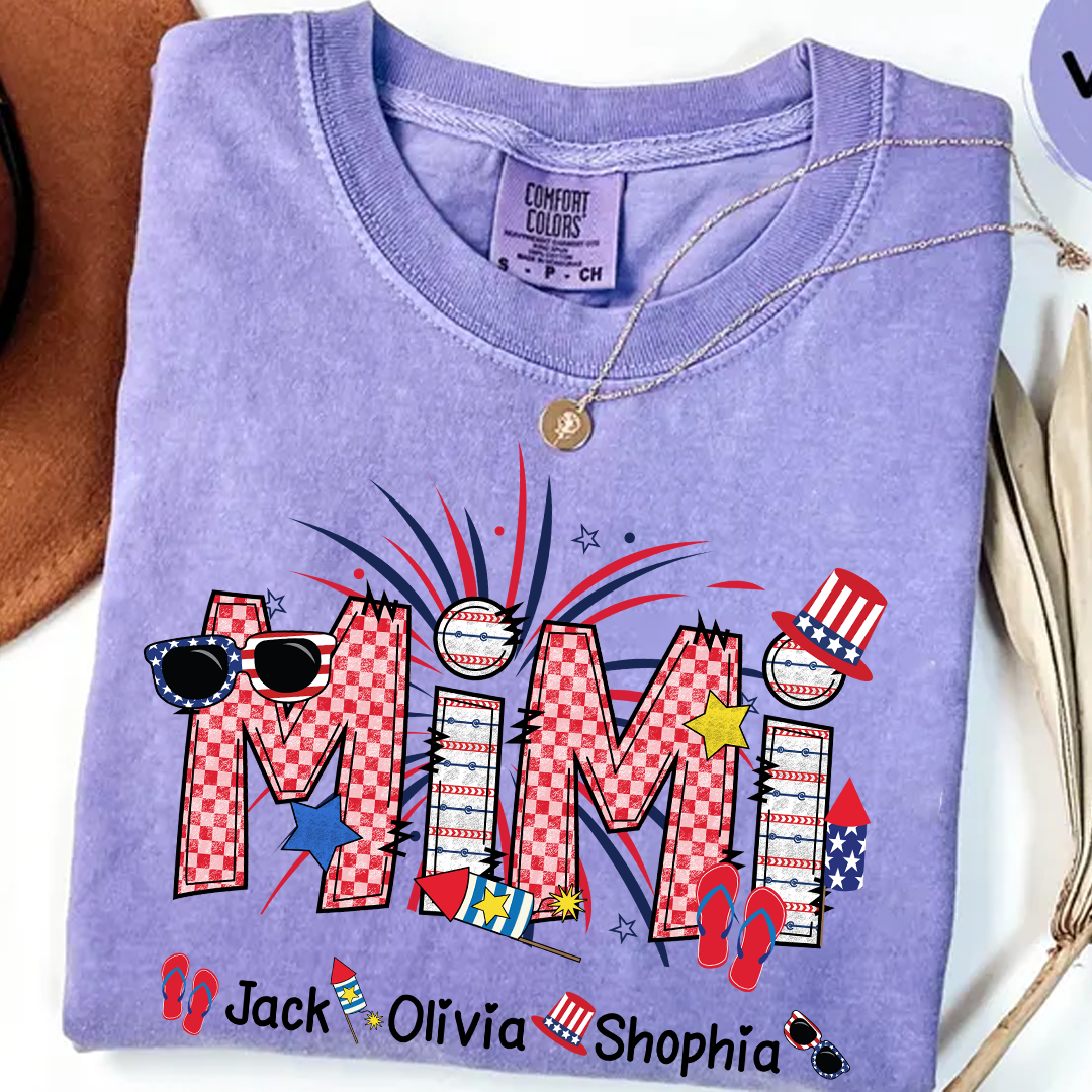 Comfort Colors® Grandma Patriotic T-Shirt, Custom Grandma With Grandkids Shirt