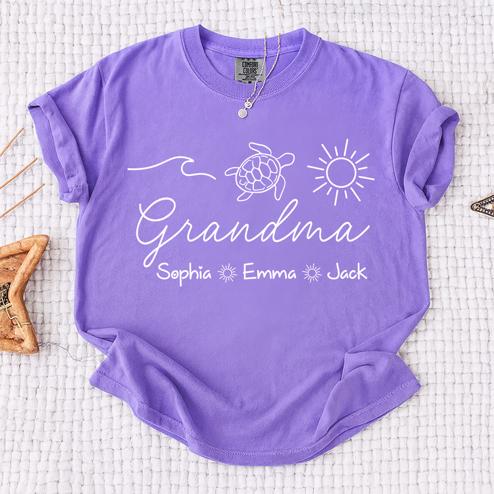 Comfort Colors® Personalized Grandma Turtle Shirt, Custom Grandkids Names Shirt, Sea Turtle Grandma Gift, Beach Grandma Shirt, Mothers Day Birthday Gift