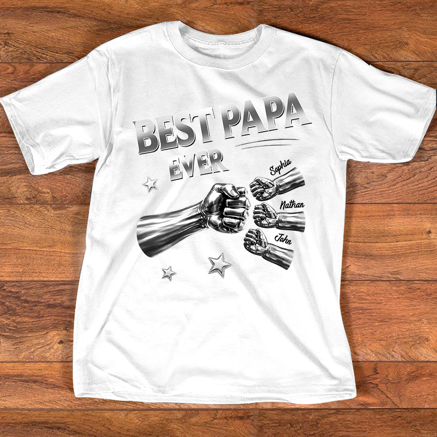 Best Papa Ever Shirt Personalized with Grandkids Names, Custom Family Fist Bump Design, Fathers Day Shirt for Papa Grandpa Dad