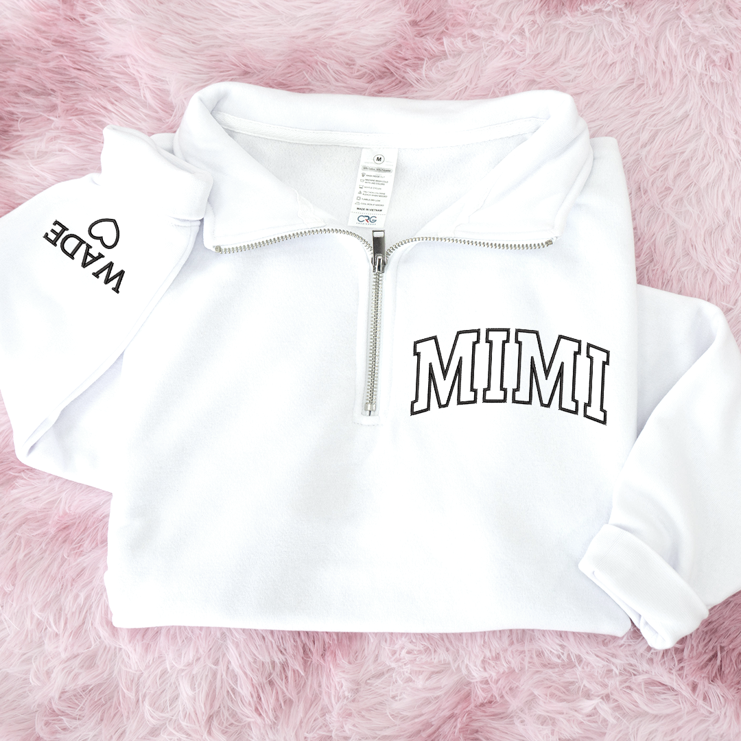 Personalized Mimi Sweatshirt, Mimi And Grandkids Embroidered Quarter Zip Sweater
