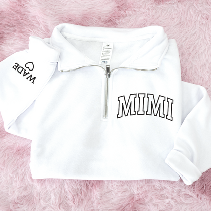 Personalized Mimi Sweatshirt, Mimi And Grandkids Embroidered Quarter Zip Sweater