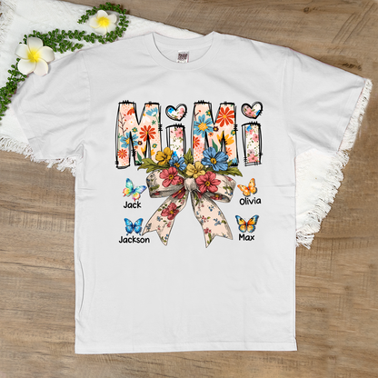 Personalized Mimi Flower Bow Butterfly With Grandkids Mother's Day TH T-Shirt