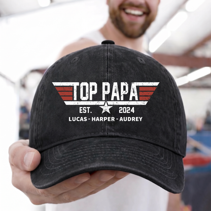 Personalized Gift Top Papa, Grandpa's Birthday, Father's Day Gift Trend, Personalized Custom Vintage Washed Denim Cap