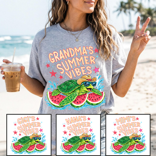 Watermelon Turtle Trending Grandma Gigi Nana Mimi Summer Vibes T-Shirt