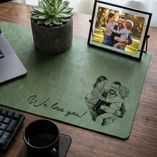 Custom Dad Photo Sketch Line Art Desk Mat, Personalized Dad We Love You, Father's Day Gift For Husband, Dad Picture Desk Pad Mouse Mat