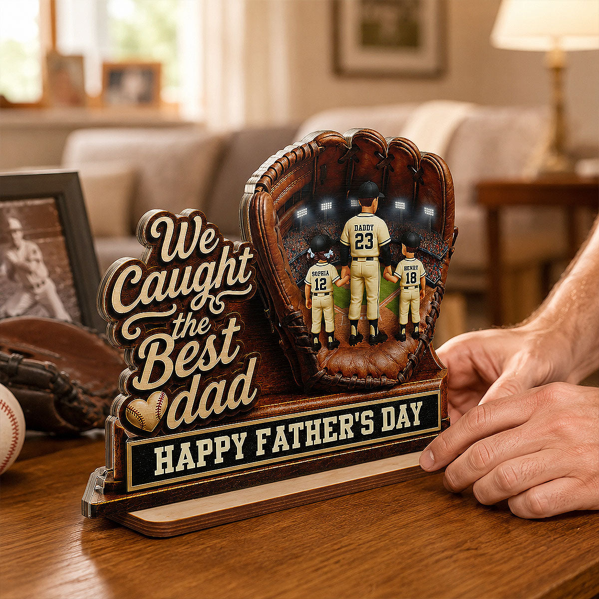 We Caught The Best Dad Dad & Kids In Glove - Personalized